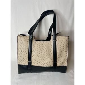 Mondani Clare Scoop Shopper Shoulder Bag Ecru Black Leather Double Handle NEW